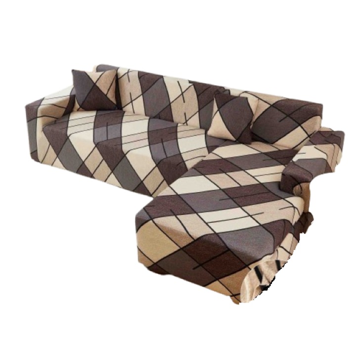 Husa elastica pentru coltar, Jojo Home, Imprimeu Abstract, M L, Bej-Maro