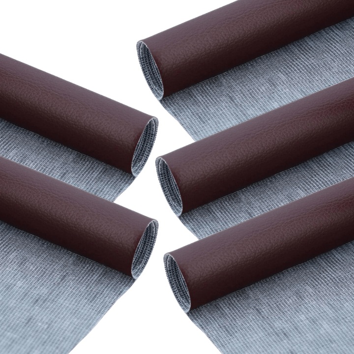 Set 5 Bucati de Folie din Piele Ecologica, Autoadeziva, pentru Reparatie Canapea, Fotolii, Scaune, Interior Autoturism, 50 x 138 cm, Maro Caramiziu- MaffStuff