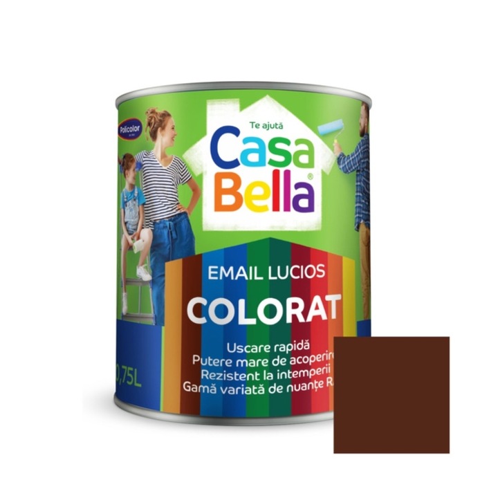 Vopsea alchidica pentru lemn / metal, Casabella, interior / exterior, brun, 0.75 L