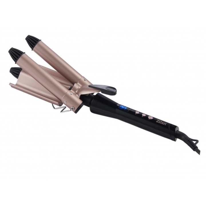 Ondulator de par cu 3 cilindri, Zilan ZLN9198, 5 trepte de temperatura, ceramica, negru