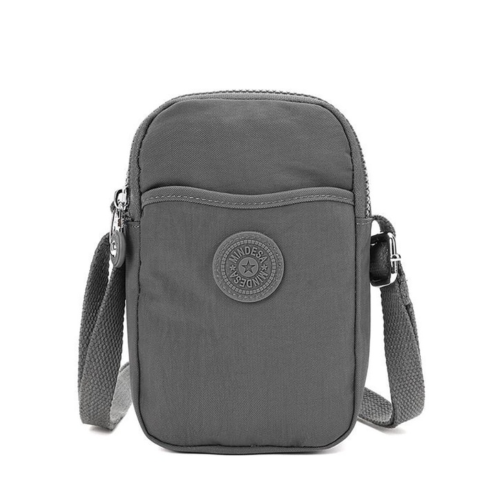 Mindesa crossbody táska, vízálló nylon, szürke, 11x4,5x17cm
