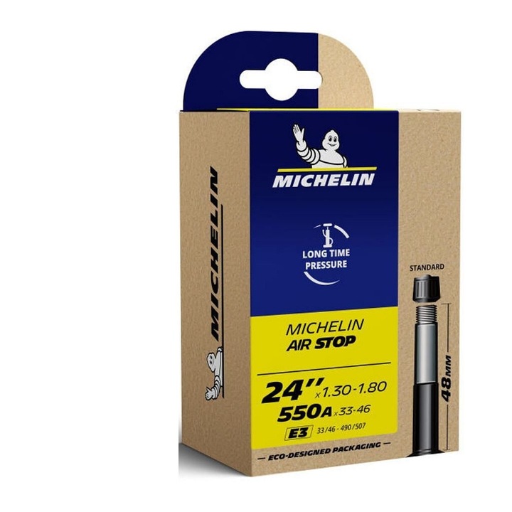 Michelin Tube Air Stop MTB belső gumi, schrader auto szelep 48mm, 24 x 1, 3 / 1, 8 méret