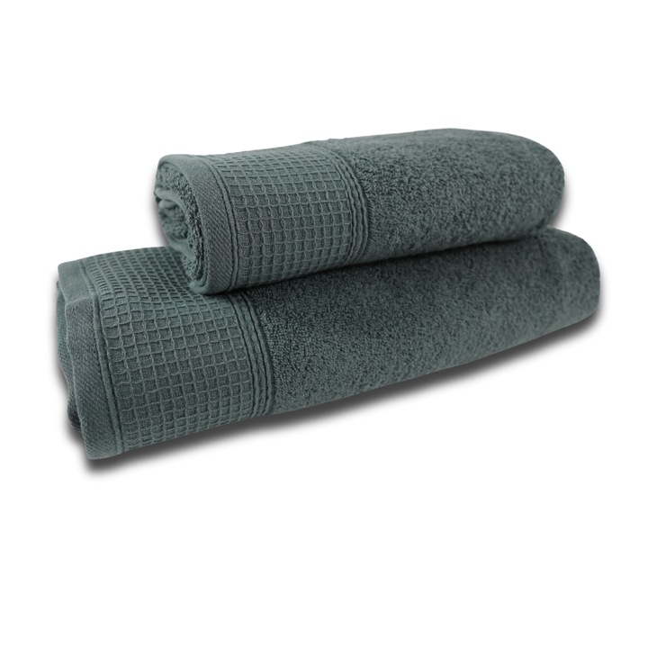 Set 2 prosoape, 100% Bumbac, densitate 480 gsm, 50x100cm + 70x140 cm, Nicodemus, Anthracite