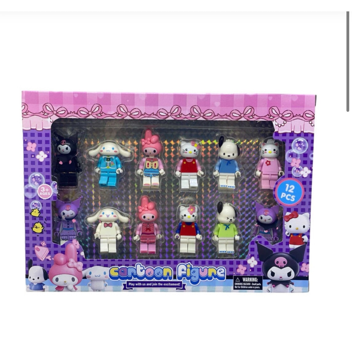 Set 12 figurine Hello Kitty, Kuromi, My melody, compatibile lego