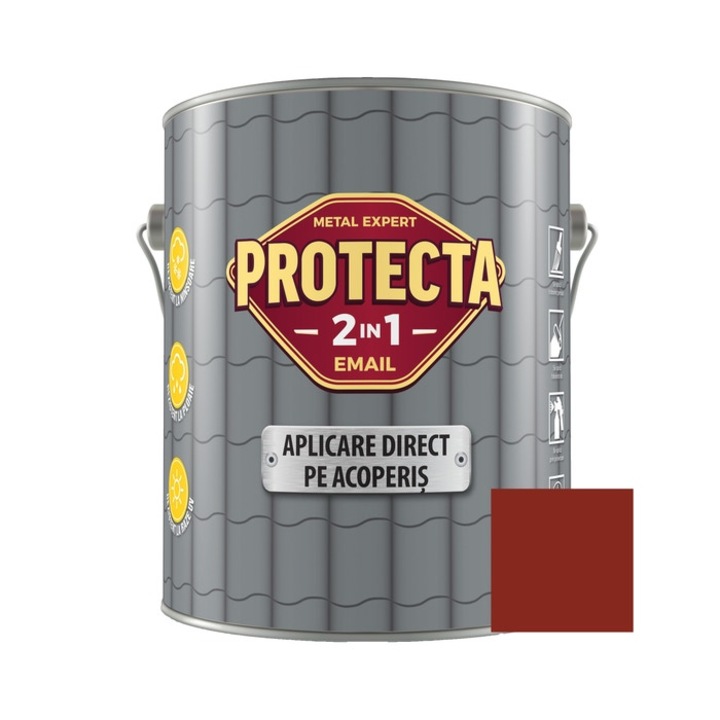 Vopsea alchidica Protecta 2 in 1, aplicare direct pe acoperis, maro roscat, 4 L