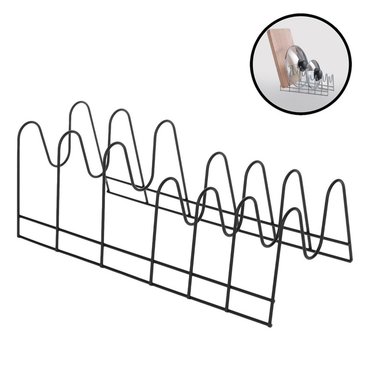 Метален държач за 6 капака за кухненски тенджери 39x17x14см