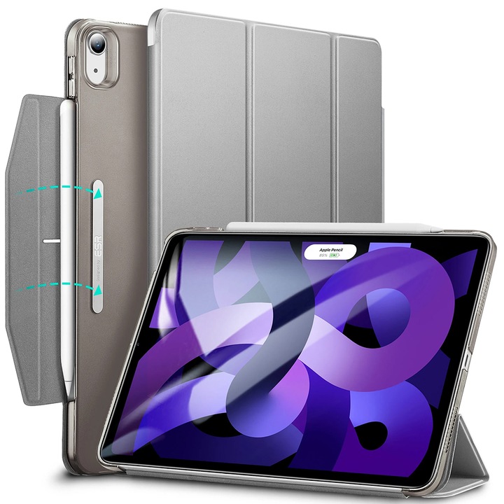 Калъф, съвместим с iPad Air 4 2020/Air 5 2022/Air 11 2024, ru iPad Air 4 /Air 5 (2022)/Air 11 (2024) - ESR Ascend Trifold, J68, Екологична кожа, Сив