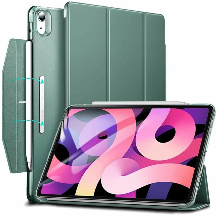 Husa compatibila cu iPad Air 4 2020/Air 5 2022/Air 11 2024, ru iPad Air 4 /Air 5 (2022)/Air 11 (2024) - ESR Ascend Trifold, J73, Piele ecologica, Deep Green