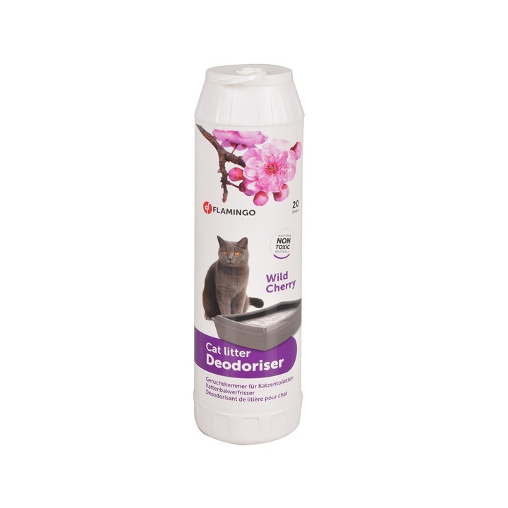 Deodorant litiera pentru pisici, FLAMINGO, parfum de cirese salbatice, non-toxic, 750 g