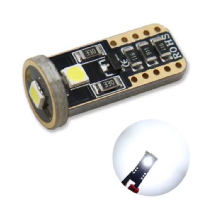Led auto, GyafiTuning, T10 3 smd 3030 led lumina alb rece CANBUS W5W
