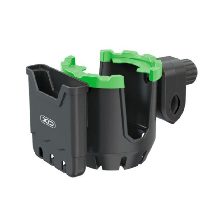 Kerékpár/Motorkerékpár tartó, telefonhoz és üveghez, XO-C125, Kormányrúd, 2 rekeszes, Fekete