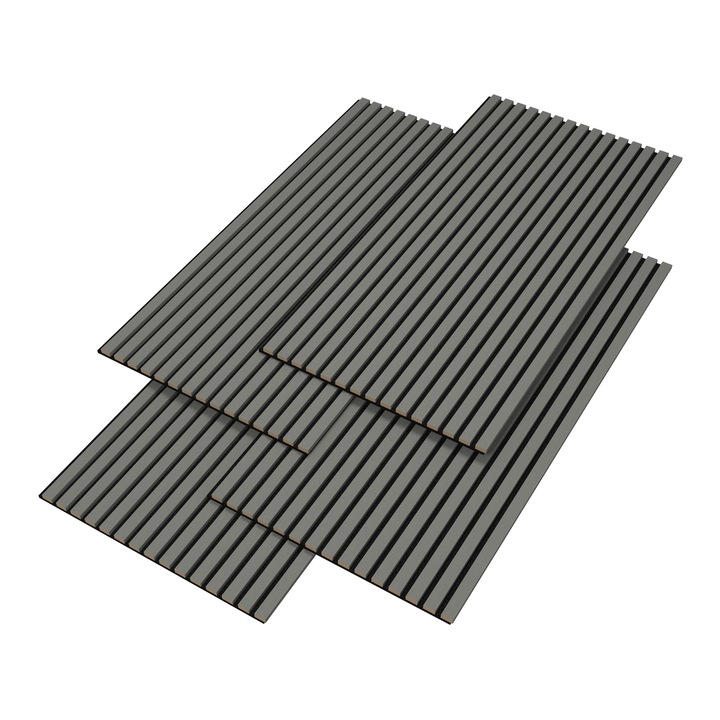 Set 4 Panouri Acustice tip Riflaje pentru Perete, Suprafata 2, 88 mp, Culoare Stejar Gri Deschis