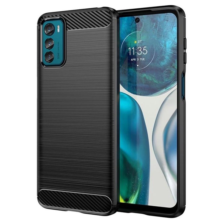 Husa Carbon Resistance pentru Motorola Moto G42, Fiber Design, Anti-Soc, Negru Titan