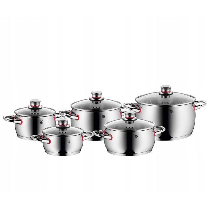 Комплект 5 тенджери с капак WMF Quality One, неръждаема стомана, 4.0l-20cm, 6.8l-24cm, 1.7l-16cm, 3.3l-20cm, 2.0l-16cm