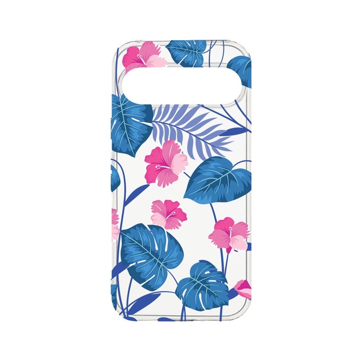 BestCase® Husa Clear Silicon 2MM, Compatibila Cu Google Pixel 9 Pro, Tropical Blue Flowers, Antisoc, Protectie Camera, T 112