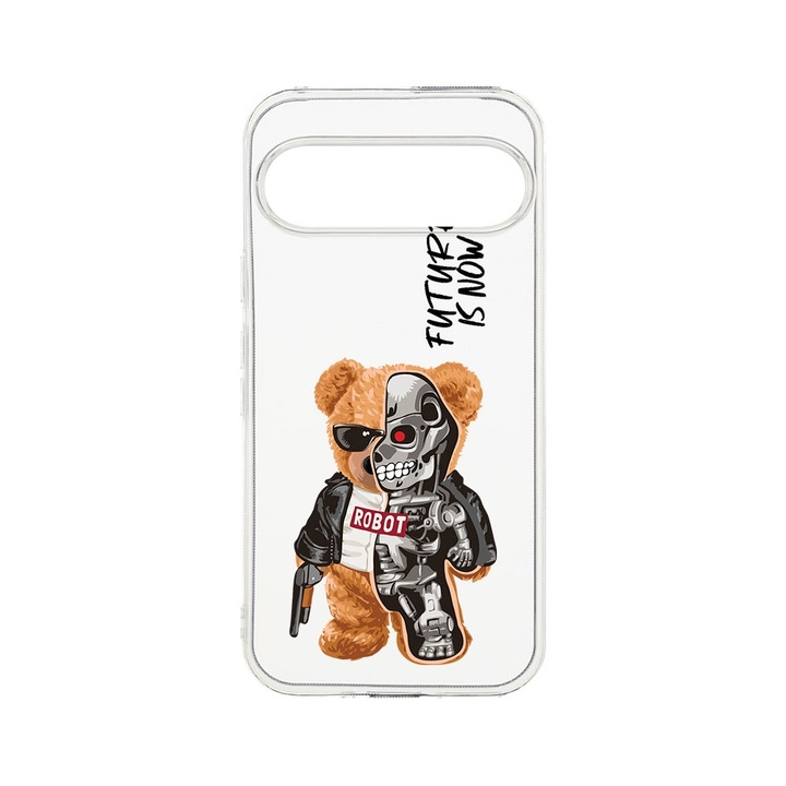 BestCase® Husa Clear Silicon 2MM, Compatibila Cu Google Pixel 9 Pro, Half Robot Half Teddy Bear, Antisoc, Protectie Camera, T 931
