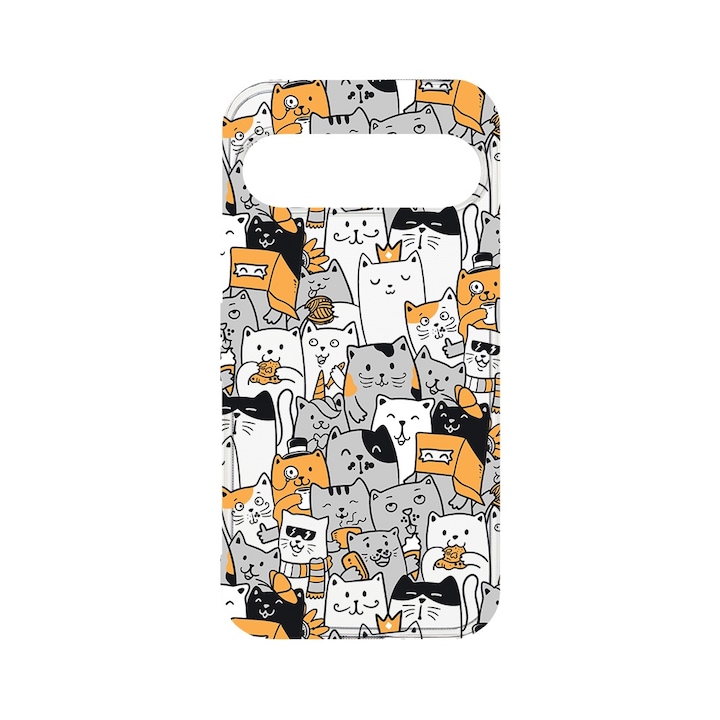 BestCase® Husa Clear Silicon 2MM, Compatibila Cu Google Pixel 9 Pro, Cat Pattern, Antisoc, Protectie Camera, T 1030