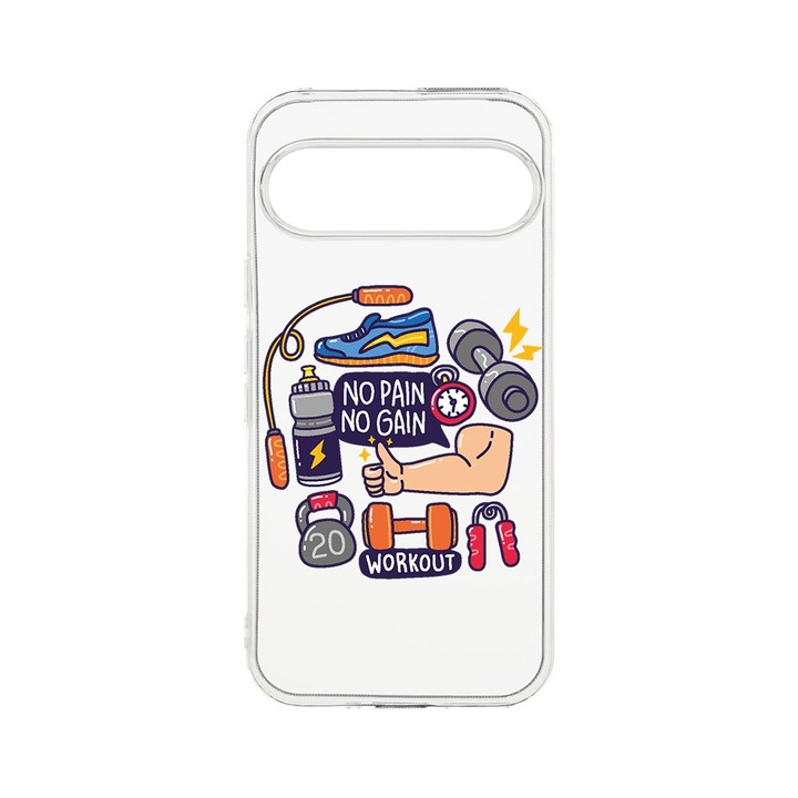 BestCase® Husa Clear Silicon 2MM, Compatibila Cu Google Pixel 9, No Pain No Gain, Antisoc, Protectie Camera, T 783