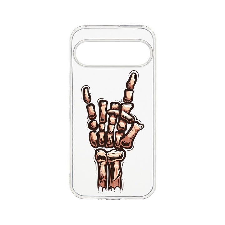 BestCase® Husa Clear Silicon 2MM, Compatibila Cu Google Pixel 9, Skeleton Hand FU, Antisoc, Protectie Camera, T 964
