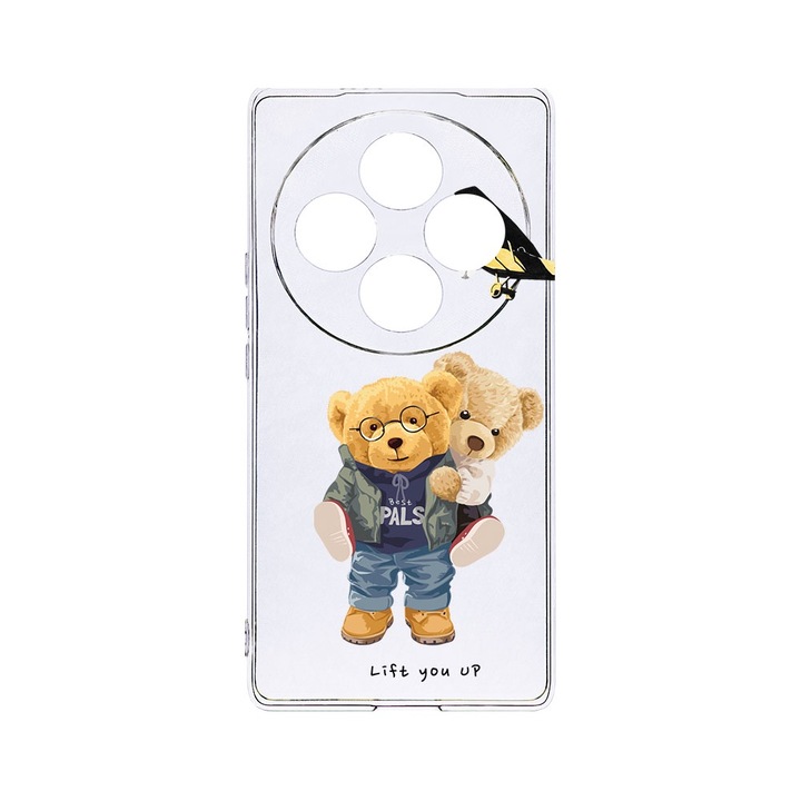 BestCase® Husa Clear Silicon 2MM, Compatibila Cu OPPO Reno12 FS / Reno12 F, Teddy Bear Lift me up, Antisoc, Protectie Camera, T 933