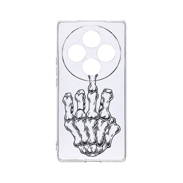 BestCase® Husa Clear Silicon 2MM, Compatibila Cu OPPO Reno12 F / Reno12 FS, Skeleton Hand FU, Antisoc, Protectie Camera, T 965