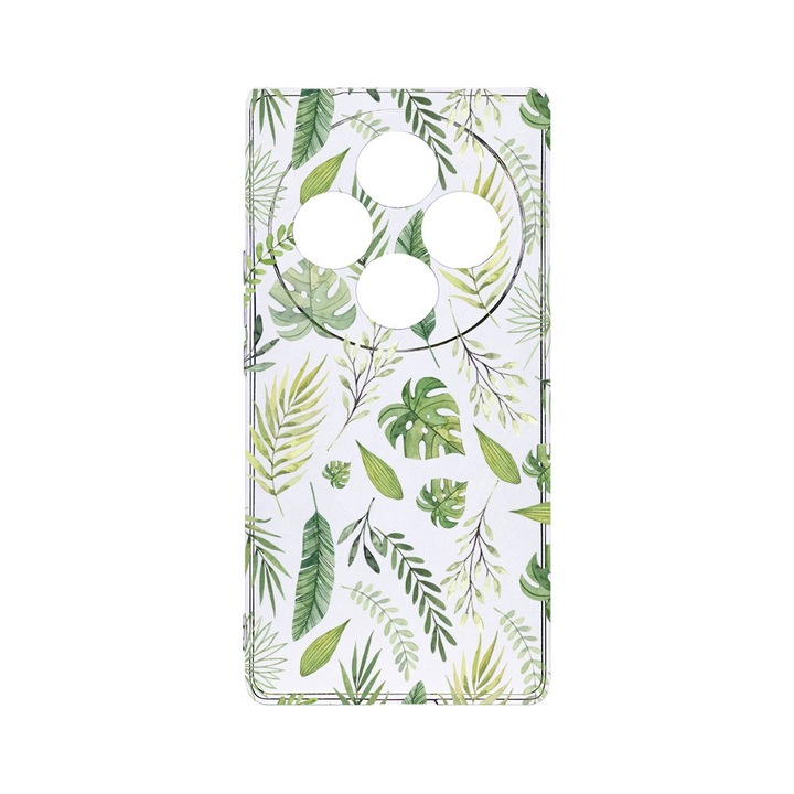 BestCase® Husa Clear Silicon 2MM, Compatibila Cu OPPO Reno12 FS / Reno12 F, Green leafs, Antisoc, Protectie Camera, T 77