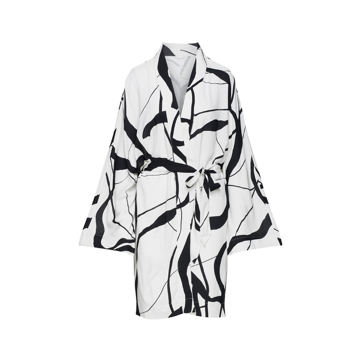 Halat de baie Esotiq Joya, lungime peste genunchi, material usor si respirabil, alb/negru, M