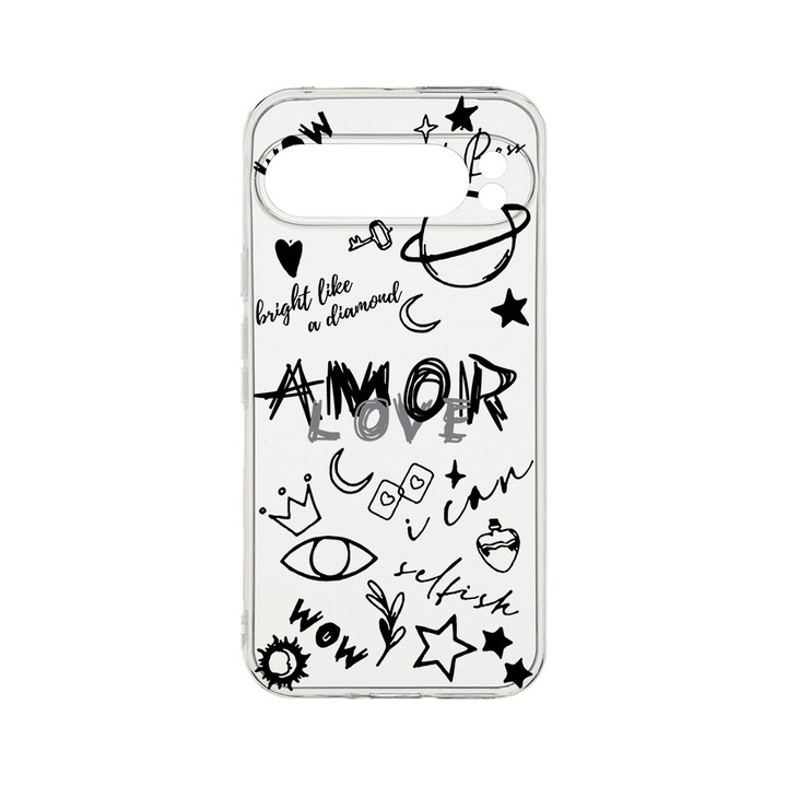 BestCase® Husa Clear Silicon 2MM, Compatibila Cu Google Pixel 9 Pro XL, Goth Love, Antisoc, Protectie Camera, T 984
