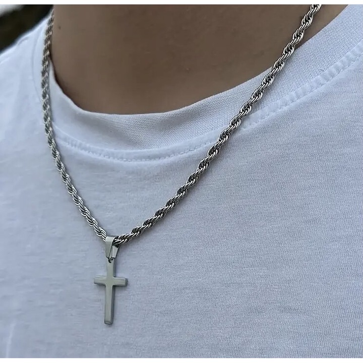 Nyaklánc, minimalista, férfi, unisex, rozsdamentes acél, kereszt medál, divatos #k2-1