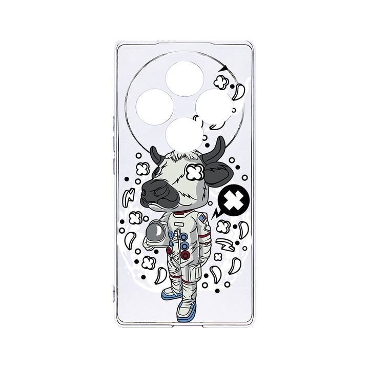 BestCase® Husa Clear Silicon 2MM, Compatibila Cu OPPO Reno12 FS / Reno12 F, Cow Astronaut, Antisoc, Protectie Camera, T 976