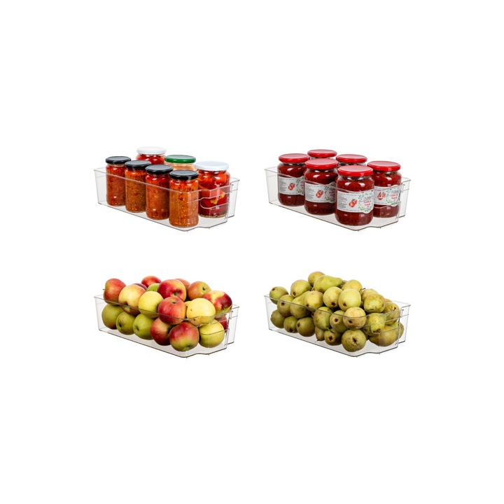 Set 4 cutii depozitare universale, Ordino, mari, plastic rezistent, maner integrat, etajabile