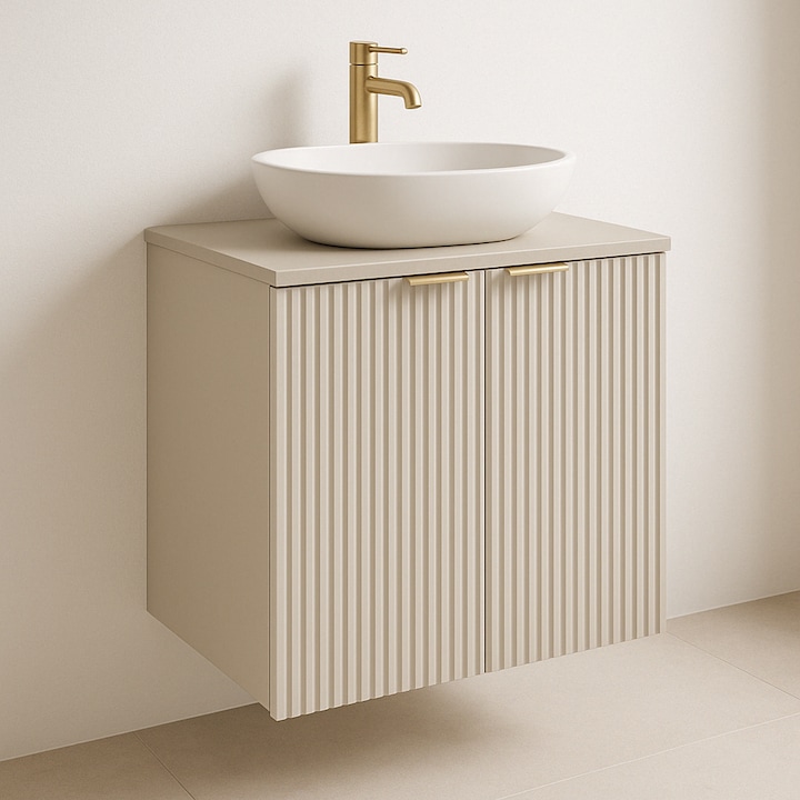 Dulap pentru lavoar Wena Meble cu usi, fronturi canelate Willy, 60x60x47 cm, Casmir