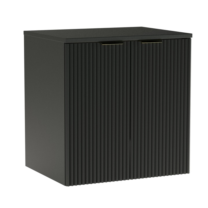 Dulap pentru lavoar Wena Meble cu usi, fronturi canelate Willy, 60x60x47 cm, Negru