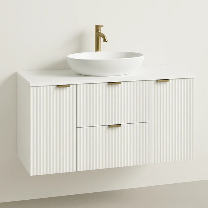 Dulap pentru lavoar Wena Meble, cu 2 usi si 2 sertare, fronturi canelate Willy, 120x60x47 cm, Alb