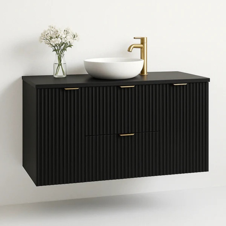 Dulap pentru lavoar Wena Meble, cu 2 usi si 2 sertare, fronturi canelate Willy, 120x60x47 cm, Negru