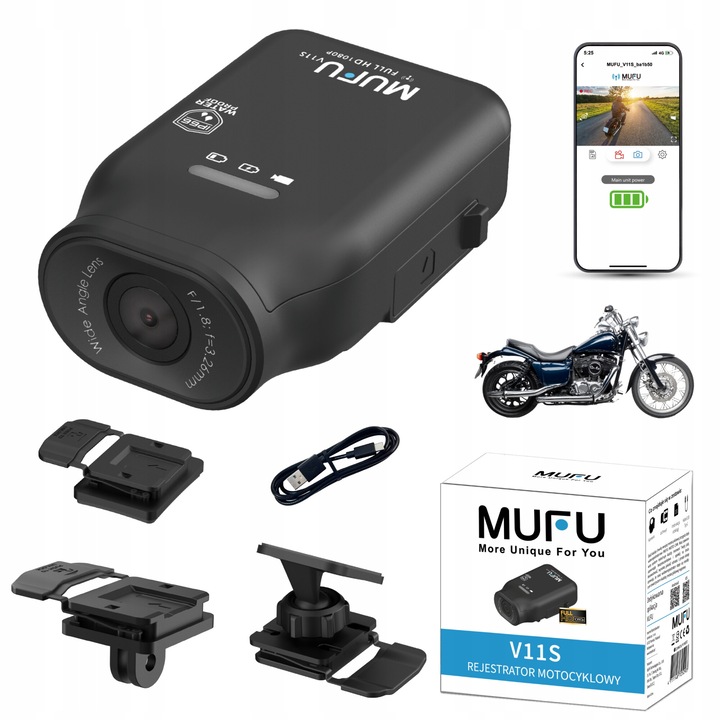 Видеорекордер, MUFU, MUFU V11S, FullHD резолюция, вграден микрофон, детекция при преобръщане, 45x72.1x30mm, черен