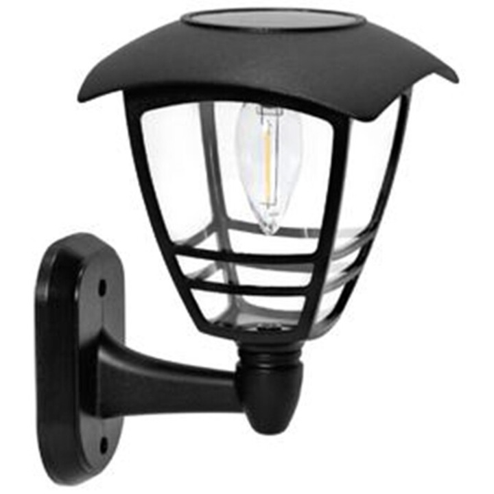 Lampa solara filament LED pentru exterior, prindere perete, cu lumina calda, 10 lm, 14x15x21 cm