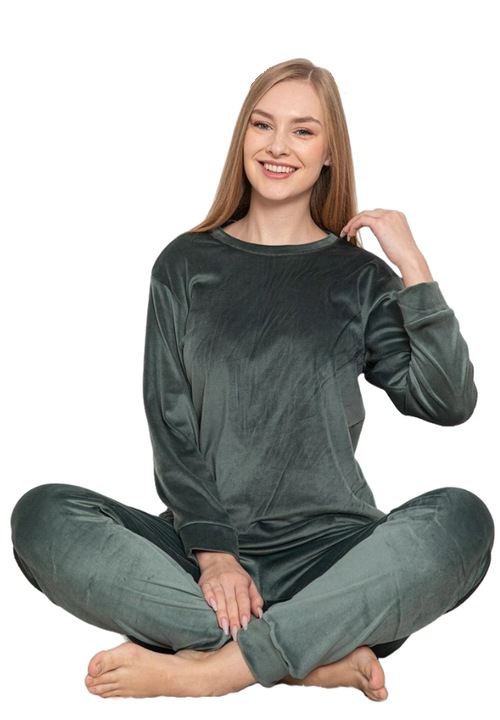 Női prémium bársony pizsama, UraMag, hosszú, Khaki