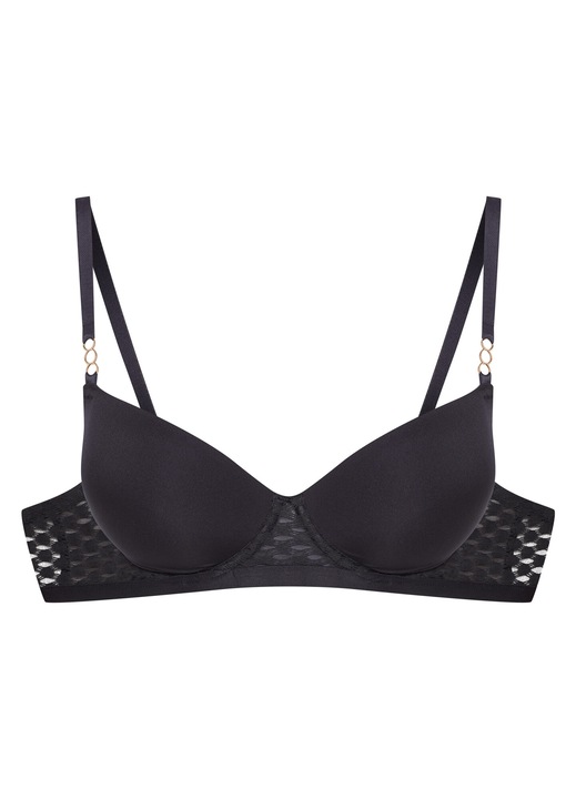 Sutien push-up Esotiq Ohara, textil, negru, cupe netede, bretele decorative