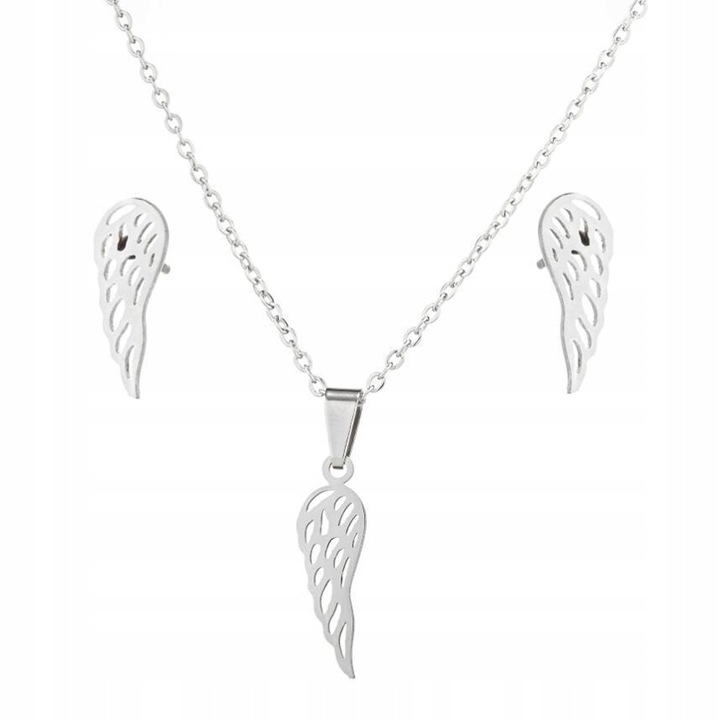 Set bijuterii, Little Angel, J639, argintiu, frunze