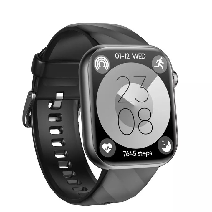 Смарт часовник Wonlex MF15-F bluetooth за измерване на ЕКГ, кръвна захар, кръвно налягане и телесна температура, черен