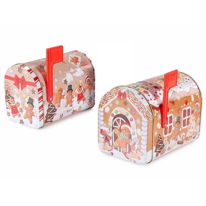 Set 2 cutii postale Craciun metal multicolor 15.5x9.5x11.5 cm, 8x13x9.5 cm