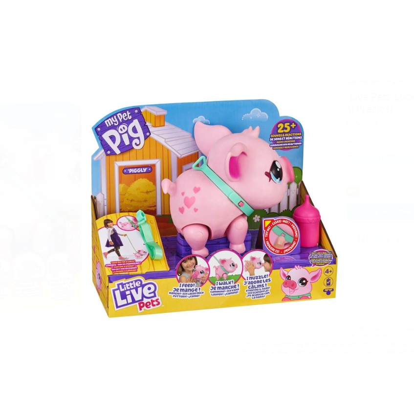Porcusor interactiv BURRAQ Lucky, 25 sunete, set cu ham si biberon