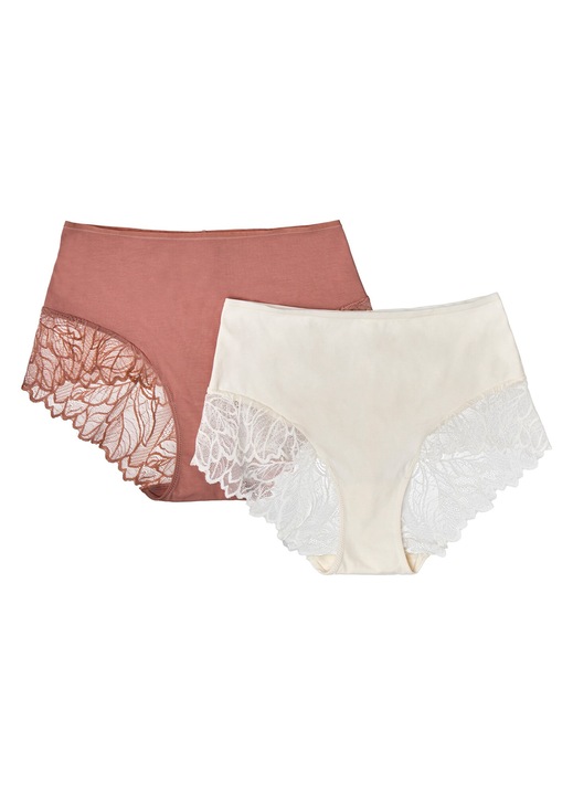 Set 2 perechi de chiloti Pinky Esotiq, Bumbac, cu talie inalta, Bej/Crem