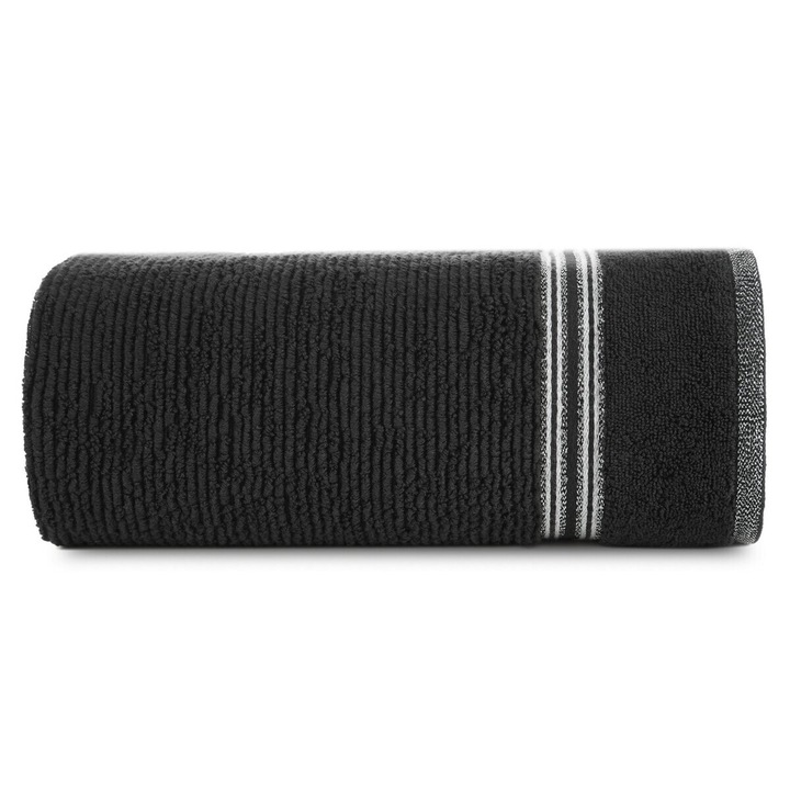Prosop de mana Eurofirany Eva Minge FILON11 30x50 in dungi cu borduri decorative intercalate cu fir argintiu Negru