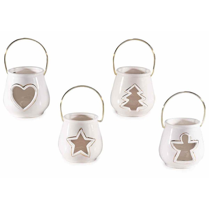 Set 4 candele Craciun portelan alb auriu 8x13.5 cm