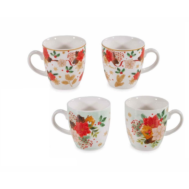 Set 8 cani Craciun portelan multicolor 5.5x6 cm, 80 ml