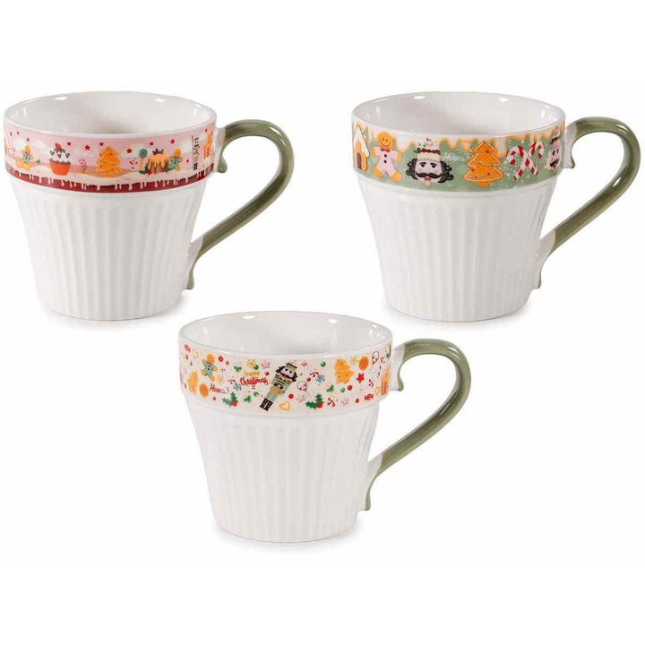 Set 6 cani Craciun portelan 9x8.5 cm, 300 ml