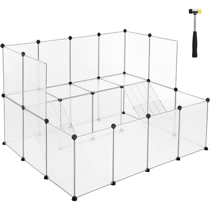 Tarc pentru animale mici, SONGMICS, 143x108x92cm, alb, set complet cu panouri si accesorii