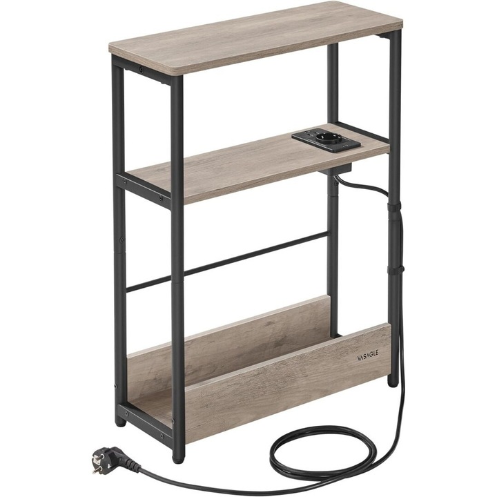Нощно шкафче VASAGLE, 3 нива, черно, 18x45x58см, със зарядна станция